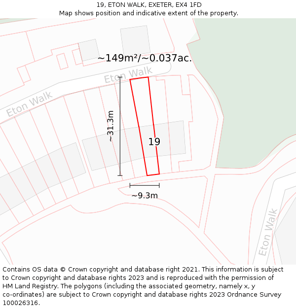 19, ETON WALK, EXETER, EX4 1FD: Plot and title map
