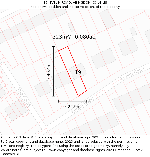 19, EVELIN ROAD, ABINGDON, OX14 1JS: Plot and title map