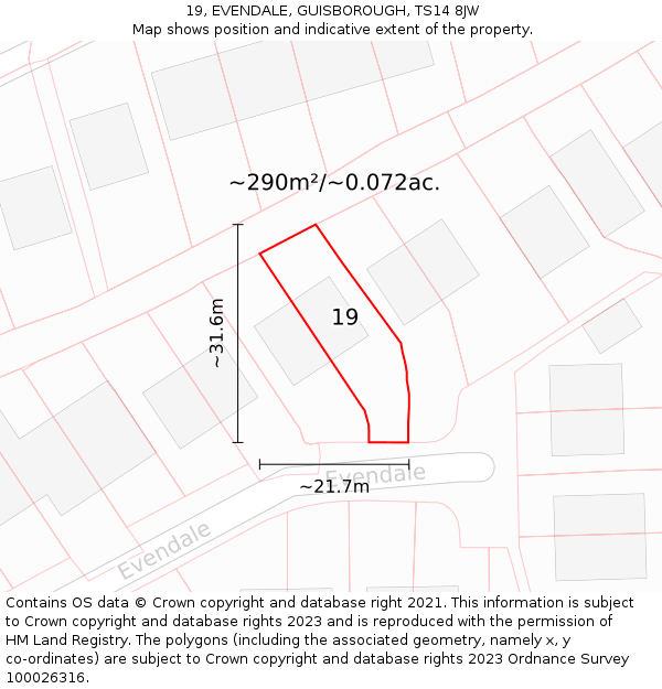 19, EVENDALE, GUISBOROUGH, TS14 8JW: Plot and title map