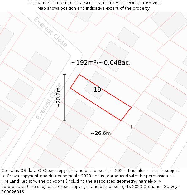 19, EVEREST CLOSE, GREAT SUTTON, ELLESMERE PORT, CH66 2RH: Plot and title map