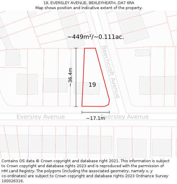 19, EVERSLEY AVENUE, BEXLEYHEATH, DA7 6RA: Plot and title map