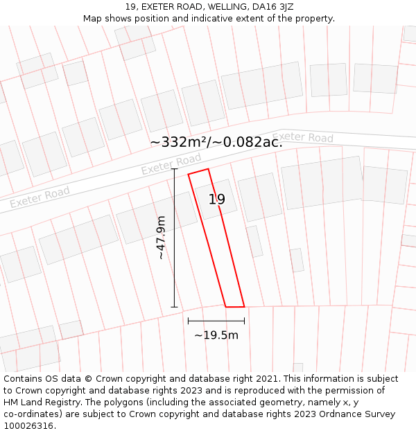 19, EXETER ROAD, WELLING, DA16 3JZ: Plot and title map