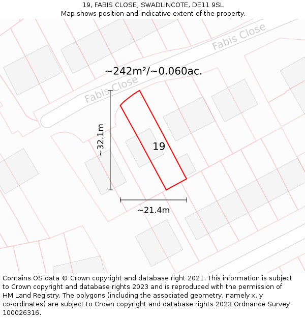 19, FABIS CLOSE, SWADLINCOTE, DE11 9SL: Plot and title map