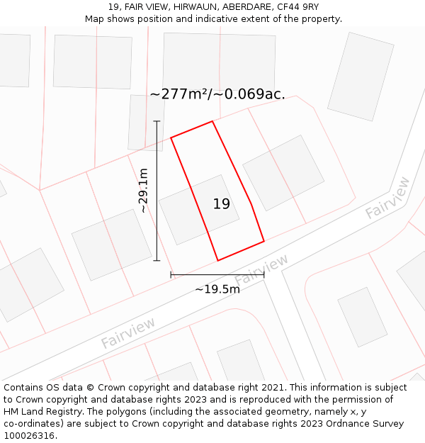 19, FAIR VIEW, HIRWAUN, ABERDARE, CF44 9RY: Plot and title map