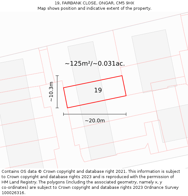 19, FAIRBANK CLOSE, ONGAR, CM5 9HX: Plot and title map