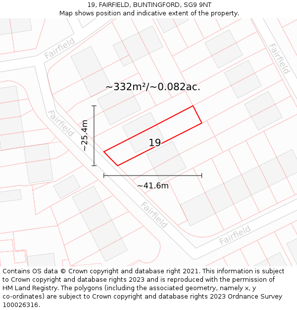 19, FAIRFIELD, BUNTINGFORD, SG9 9NT: Plot and title map