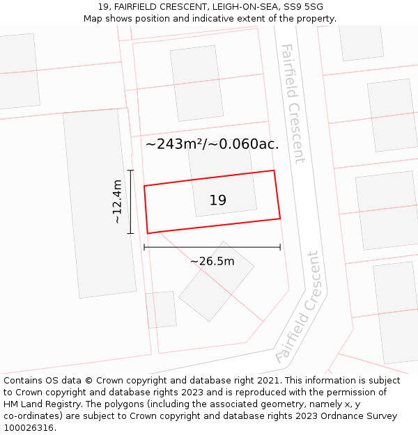 19, FAIRFIELD CRESCENT, LEIGH-ON-SEA, SS9 5SG: Plot and title map