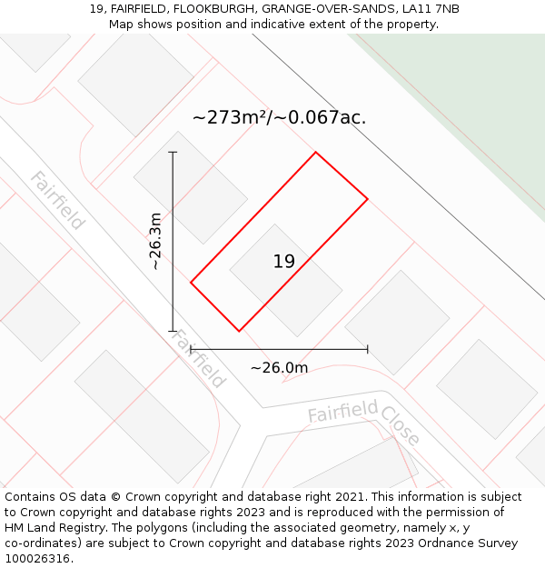 19, FAIRFIELD, FLOOKBURGH, GRANGE-OVER-SANDS, LA11 7NB: Plot and title map