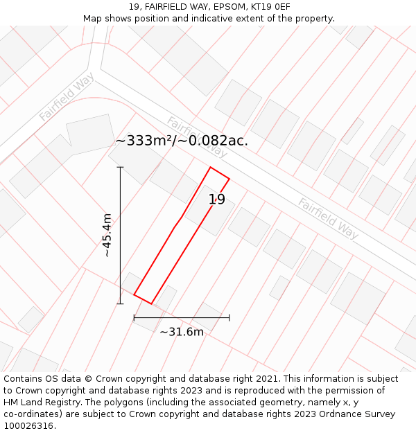 19, FAIRFIELD WAY, EPSOM, KT19 0EF: Plot and title map