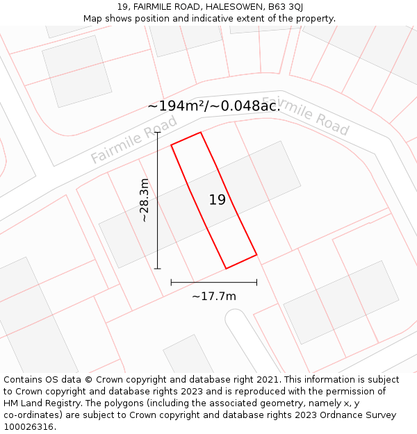 19, FAIRMILE ROAD, HALESOWEN, B63 3QJ: Plot and title map
