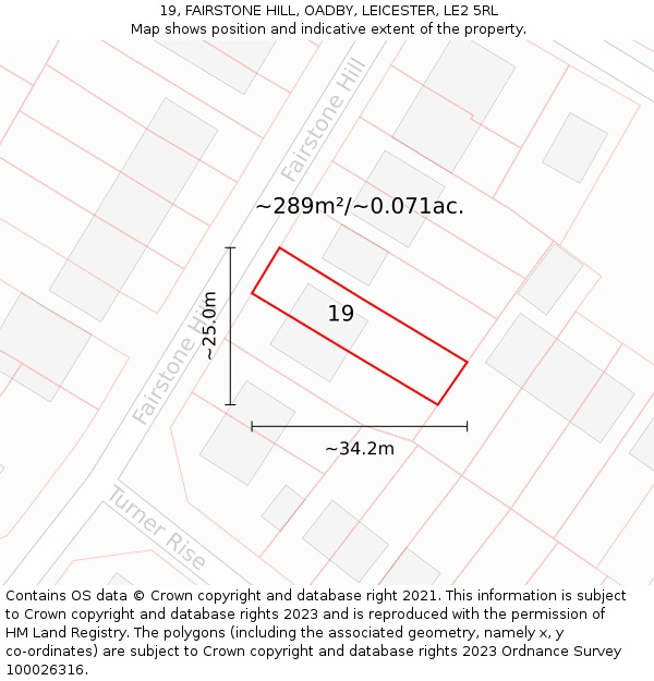19, FAIRSTONE HILL, OADBY, LEICESTER, LE2 5RL: Plot and title map