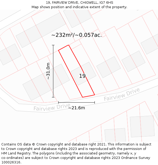 19, FAIRVIEW DRIVE, CHIGWELL, IG7 6HS: Plot and title map