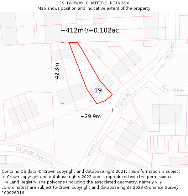 19, FAIRWAY, CHATTERIS, PE16 6SX: Plot and title map
