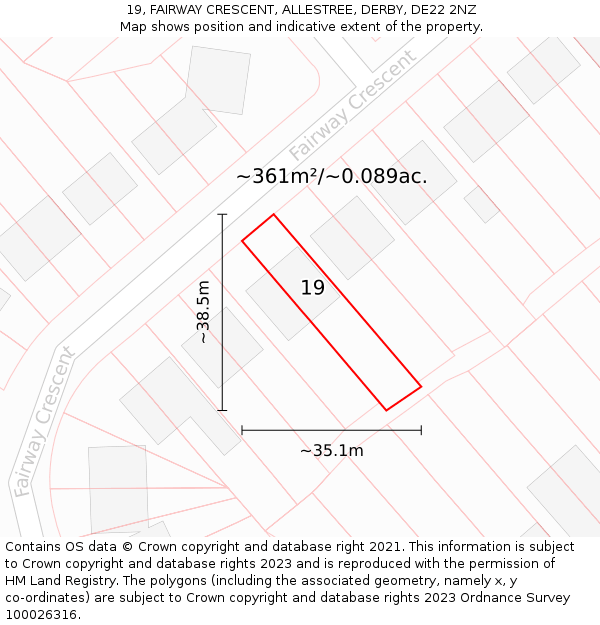 19, FAIRWAY CRESCENT, ALLESTREE, DERBY, DE22 2NZ: Plot and title map