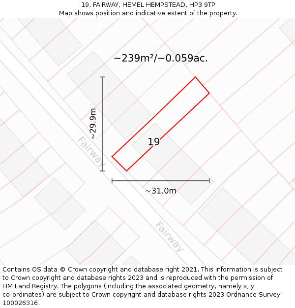 19, FAIRWAY, HEMEL HEMPSTEAD, HP3 9TP: Plot and title map