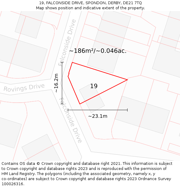 19, FALCONSIDE DRIVE, SPONDON, DERBY, DE21 7TQ: Plot and title map
