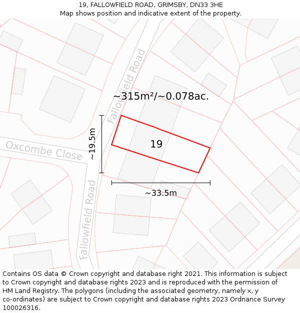 19, FALLOWFIELD ROAD, GRIMSBY, DN33 3HE: Plot and title map