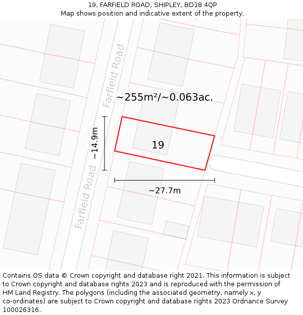 19, FARFIELD ROAD, SHIPLEY, BD18 4QP: Plot and title map
