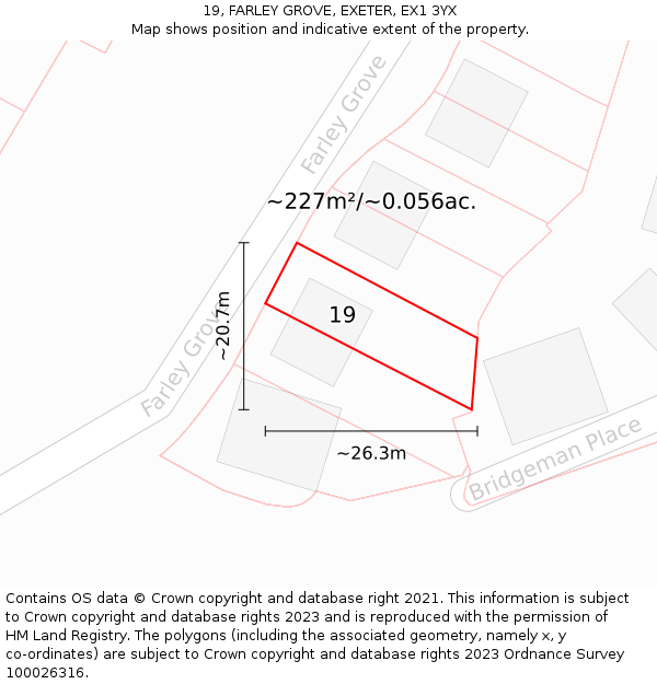 19, FARLEY GROVE, EXETER, EX1 3YX: Plot and title map