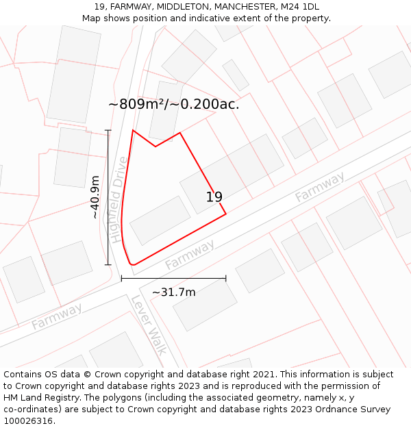 19, FARMWAY, MIDDLETON, MANCHESTER, M24 1DL: Plot and title map