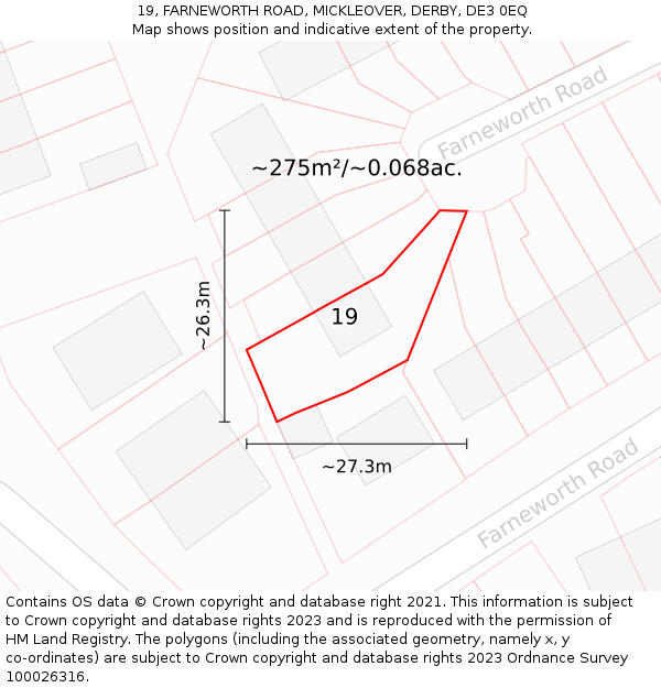19, FARNEWORTH ROAD, MICKLEOVER, DERBY, DE3 0EQ: Plot and title map