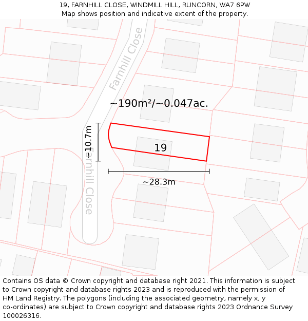 19, FARNHILL CLOSE, WINDMILL HILL, RUNCORN, WA7 6PW: Plot and title map