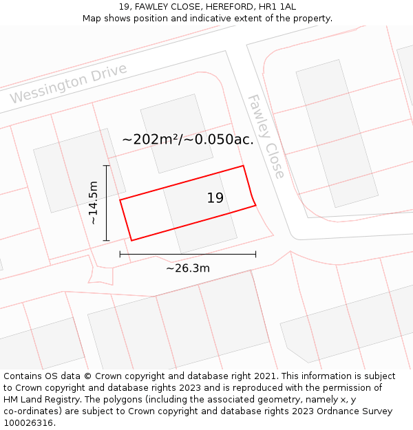 19, FAWLEY CLOSE, HEREFORD, HR1 1AL: Plot and title map