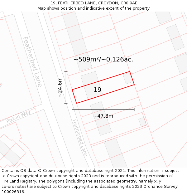 19, FEATHERBED LANE, CROYDON, CR0 9AE: Plot and title map