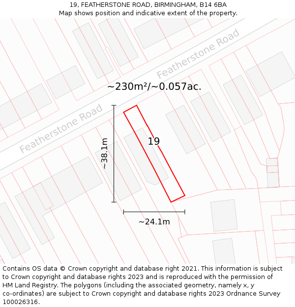 19, FEATHERSTONE ROAD, BIRMINGHAM, B14 6BA: Plot and title map