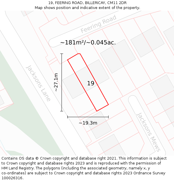 19, FEERING ROAD, BILLERICAY, CM11 2DR: Plot and title map