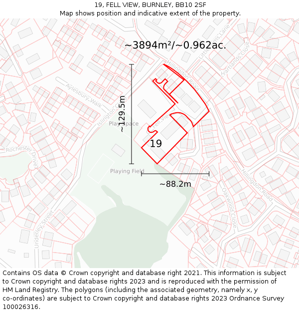 19, FELL VIEW, BURNLEY, BB10 2SF: Plot and title map