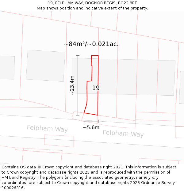 19, FELPHAM WAY, BOGNOR REGIS, PO22 8PT: Plot and title map