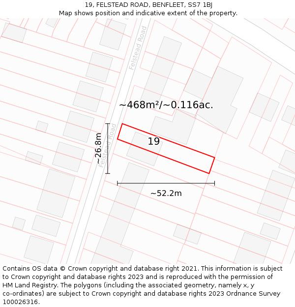 19, FELSTEAD ROAD, BENFLEET, SS7 1BJ: Plot and title map