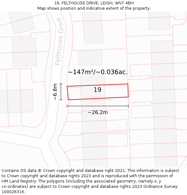19, FELTHOUSE DRIVE, LEIGH, WN7 4BH: Plot and title map