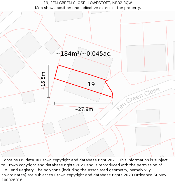 19, FEN GREEN CLOSE, LOWESTOFT, NR32 3QW: Plot and title map