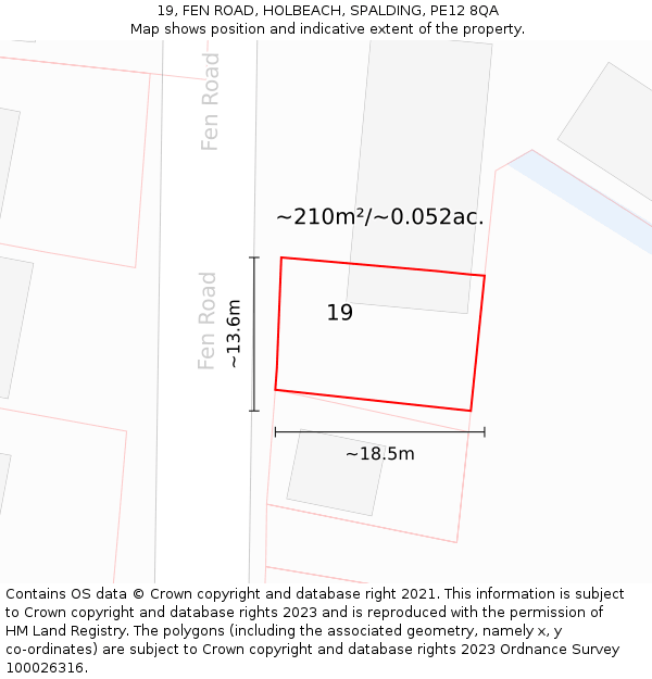 19, FEN ROAD, HOLBEACH, SPALDING, PE12 8QA: Plot and title map