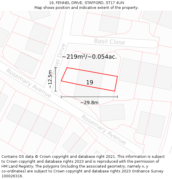 19, FENNEL DRIVE, STAFFORD, ST17 4UN: Plot and title map
