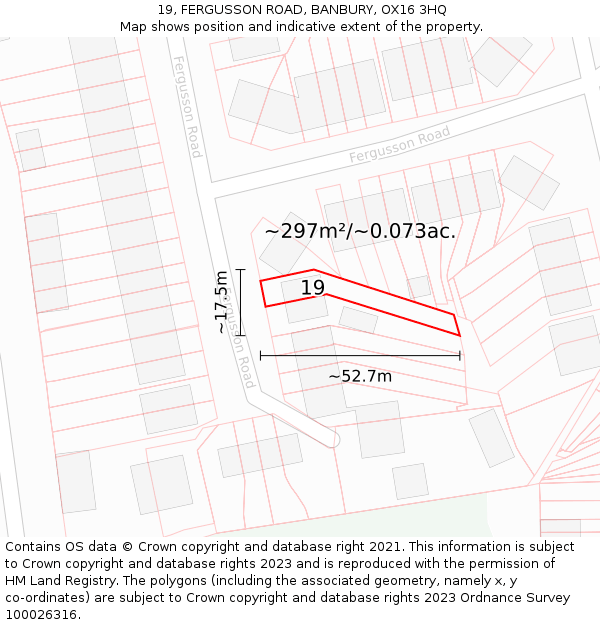 19, FERGUSSON ROAD, BANBURY, OX16 3HQ: Plot and title map