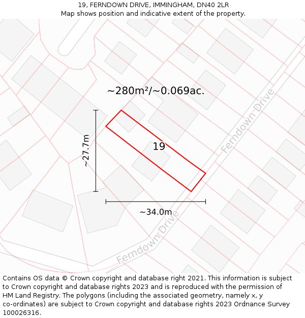 19, FERNDOWN DRIVE, IMMINGHAM, DN40 2LR: Plot and title map