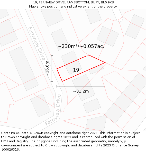 19, FERNVIEW DRIVE, RAMSBOTTOM, BURY, BL0 9XB: Plot and title map