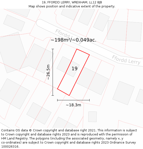 19, FFORDD LERRY, WREXHAM, LL12 8JB: Plot and title map