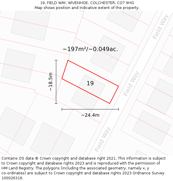 19, FIELD WAY, WIVENHOE, COLCHESTER, CO7 9HG: Plot and title map