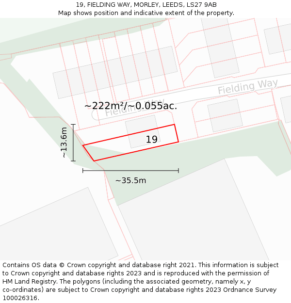 19, FIELDING WAY, MORLEY, LEEDS, LS27 9AB: Plot and title map