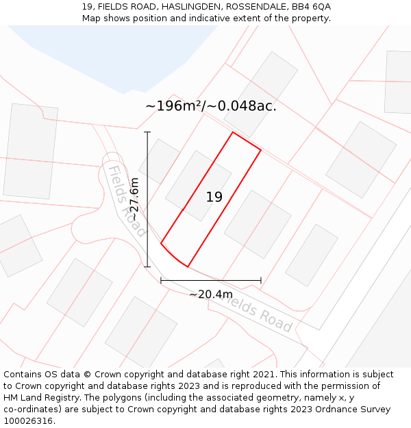 19, FIELDS ROAD, HASLINGDEN, ROSSENDALE, BB4 6QA: Plot and title map