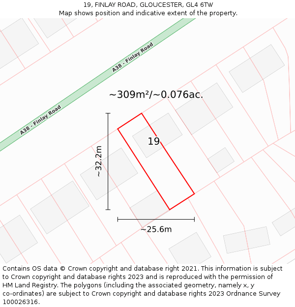 19, FINLAY ROAD, GLOUCESTER, GL4 6TW: Plot and title map