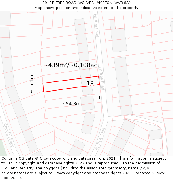 19, FIR TREE ROAD, WOLVERHAMPTON, WV3 8AN: Plot and title map