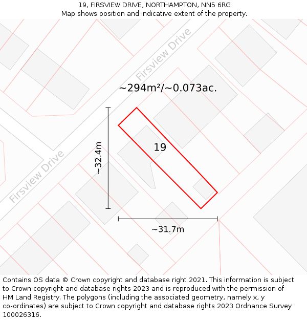 19, FIRSVIEW DRIVE, NORTHAMPTON, NN5 6RG: Plot and title map