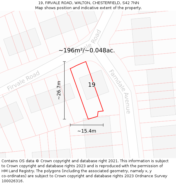 19, FIRVALE ROAD, WALTON, CHESTERFIELD, S42 7NN: Plot and title map