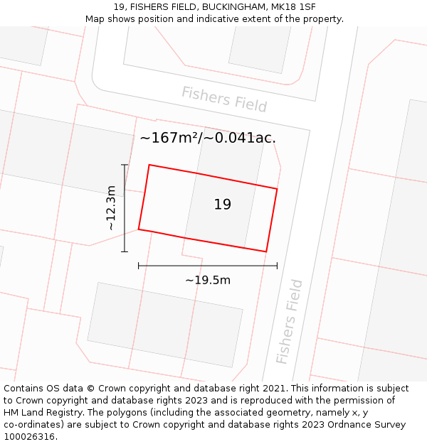 19, FISHERS FIELD, BUCKINGHAM, MK18 1SF: Plot and title map
