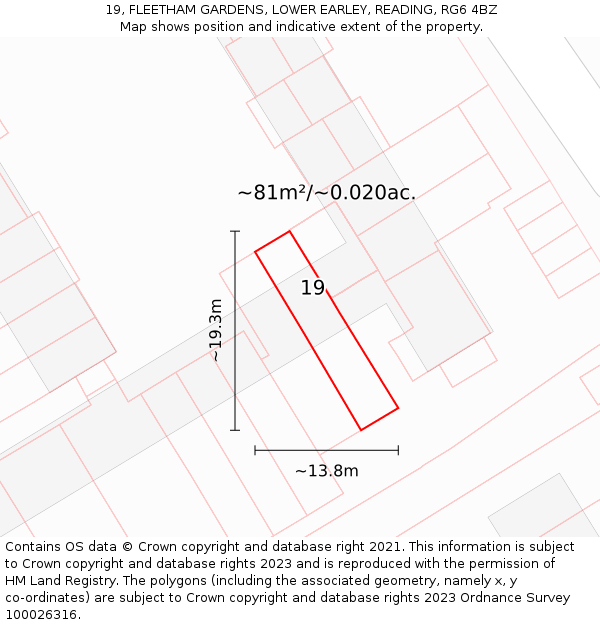 19, FLEETHAM GARDENS, LOWER EARLEY, READING, RG6 4BZ: Plot and title map